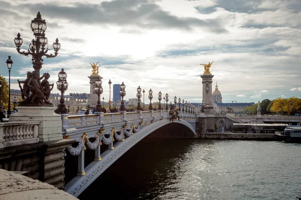 Paris France October 2017 Tourists Walk Pont Alexandre Iii Stock Picture
