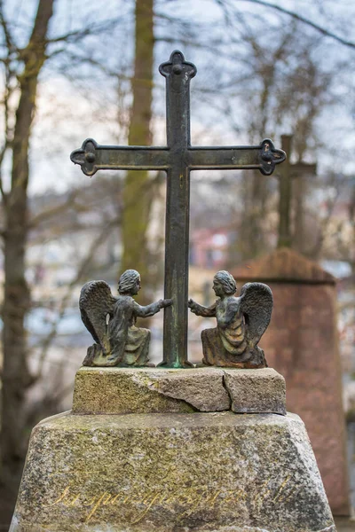 Vilnius Lithuania April 2021 Ancient Tombstones Statues Bernardine Cemetery One — Stock Photo, Image