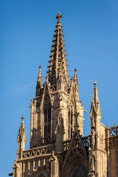 Spire Cathedral Holy Cross Saint Eulalia Barri Gothic Quarter Barcelona — Stock Photo, Image