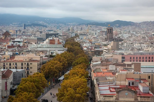 Barcelona Spain October 2015 Aerial View Rambla Promenade Christopher Columbus — Stock Photo, Image