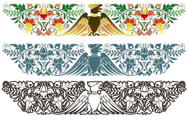 Diseño florido de águila y plantas — Archivo Imágenes Vectoriales