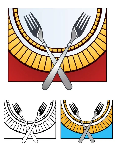 レストランのプレートとフォークエンブレム 高級ダイニング — ストックベクタ