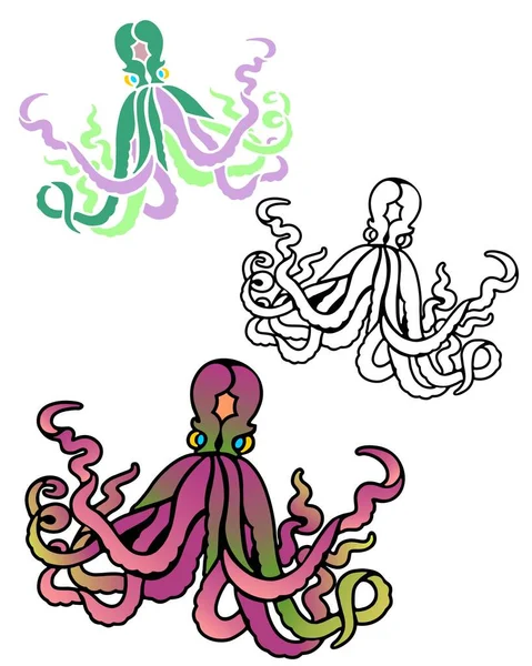 Octopus Stencil Ontwerp Met Variaties — Stockvector