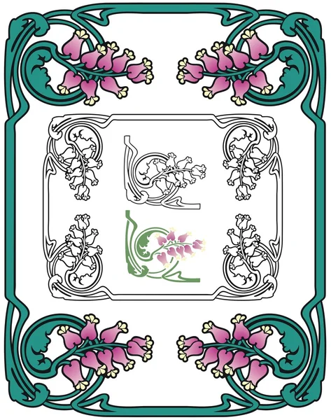 Fronteira Art Nouveau com pequenas flores cor de rosa — Vetor de Stock