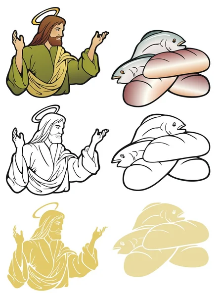 饼和鱼和耶稣 — 图库矢量图片