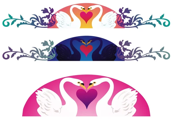 Ornamento de cisnes românticos —  Vetores de Stock