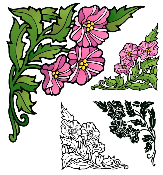 Esquinas decorativas Petunia — Vector de stock