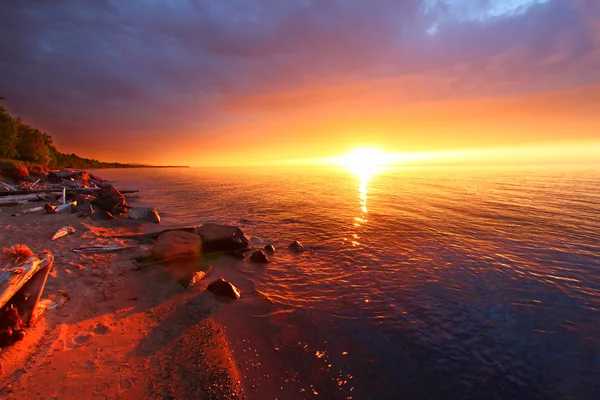 Michigan semester strand solnedgång — Stockfoto