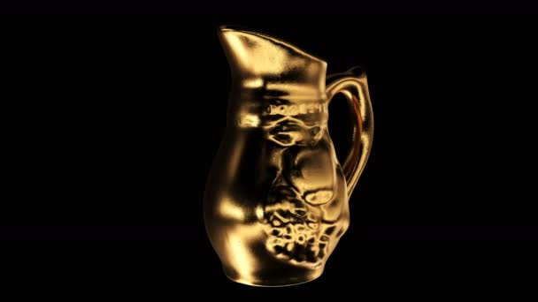 Gold Antique Jug Bas Relief Form Fruit Rotate Black Background — Stock Video