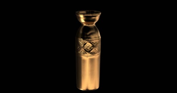 Gold Ancient Hyacinth Type Vase Embossed Ornament Alpha Matte Channel — Stockvideo