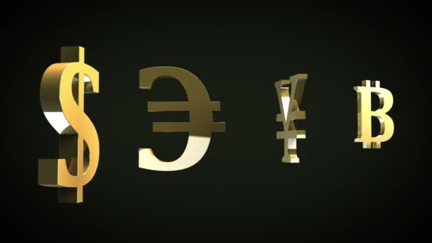 Основные символы валют и биткоины
