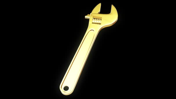 Gold adjustable wrench — Stock Video