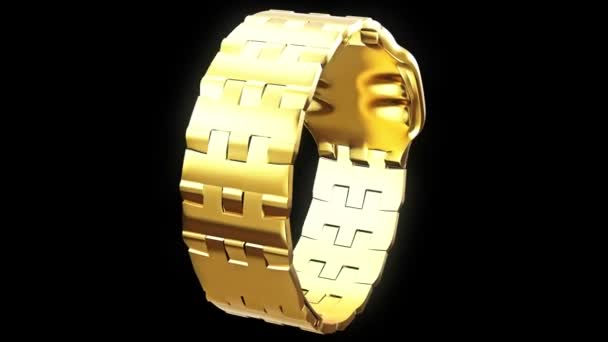 Reloj de pulsera de oro con esfera rectangular — Vídeos de Stock