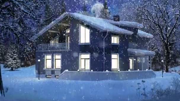 Casa moderna em uma cena de Natal de inverno — Vídeo de Stock