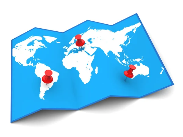 World map and red pins — Stock Photo, Image