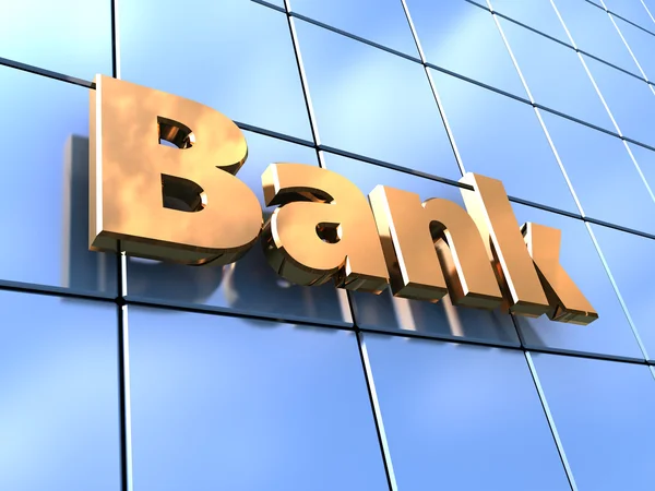 Glass facade with sign bank — Stock Photo, Image