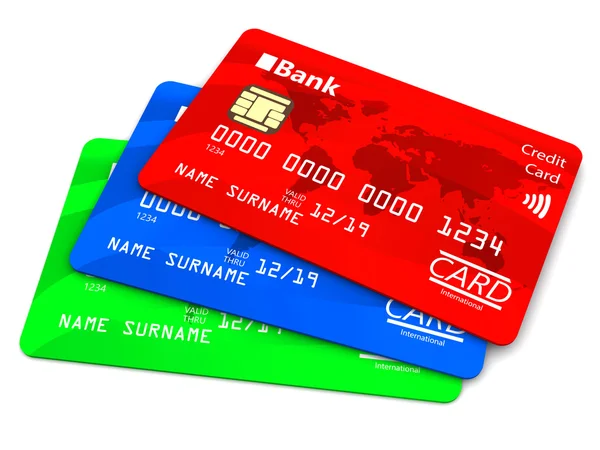Kreditní karty přes bílý — Stock fotografie