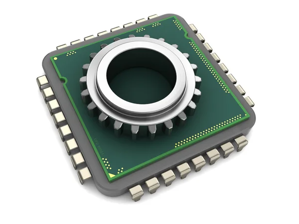 Computer chip en gear wheel — Stockfoto