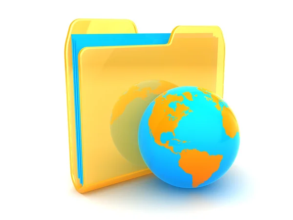 Folder icon with earth globe — Stock Photo, Image