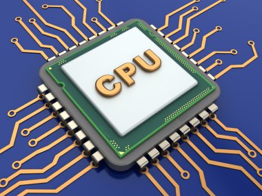 Mavi arka plan üzerinde CPU