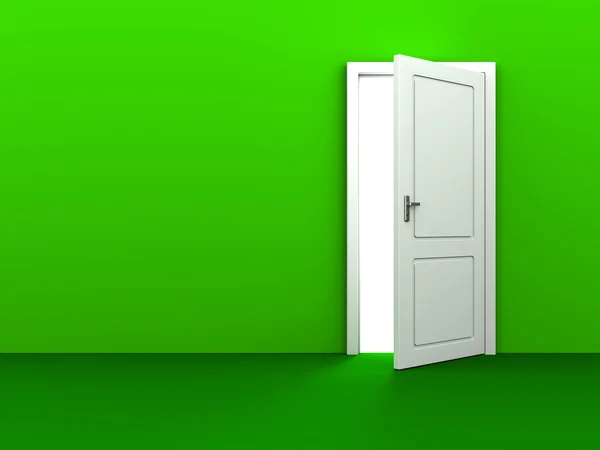 Green background with white door — Stock Photo, Image