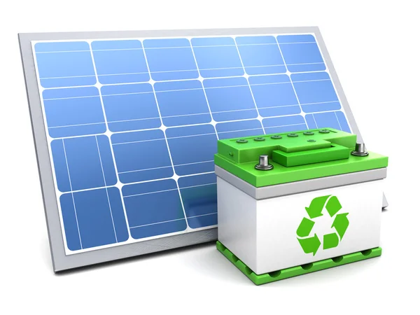 Сонячна панель і зелена батарея — стокове фото