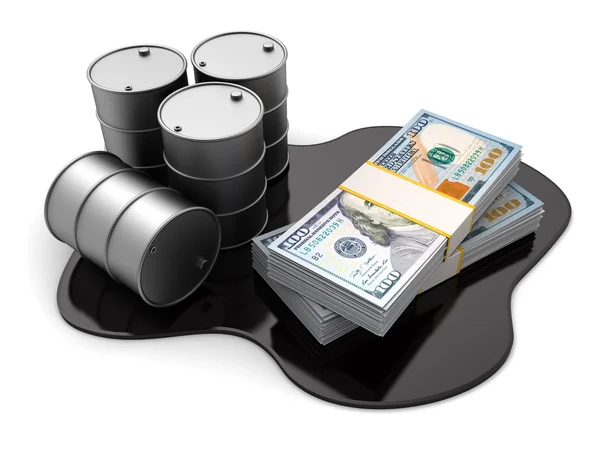 Oil barrels and dollars — Stock Photo, Image