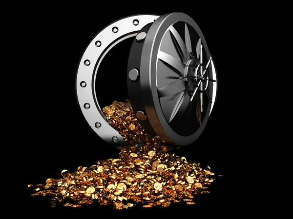Kluis deur en gouden munten — Stockfoto
