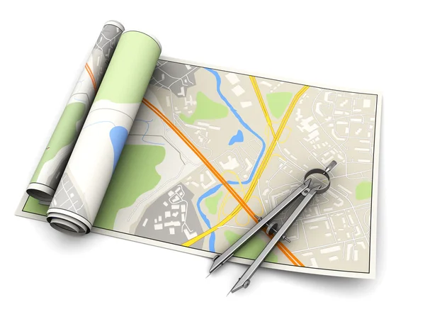 City map with measure tool — Stock Photo, Image