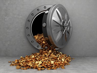 Opened vault door and golden coins clipart
