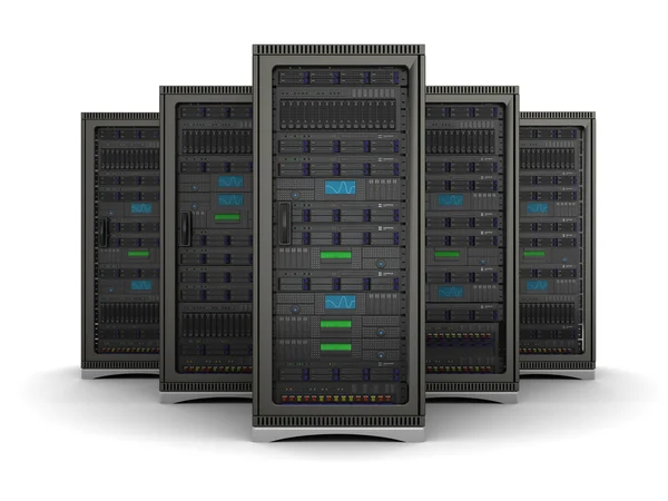 Ilustração 3d da linha os racks do servidor — Fotografia de Stock