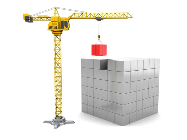 Cubes construction with crane tower — Stock Photo, Image