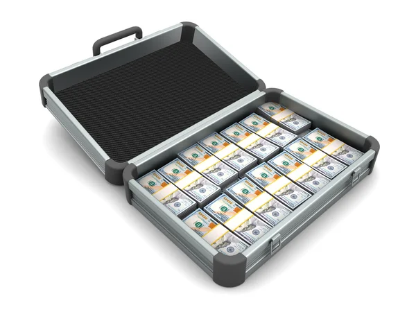 Aluminum case full of money — Stock Photo, Image