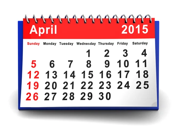 Abril 2015 calendário — Fotografia de Stock