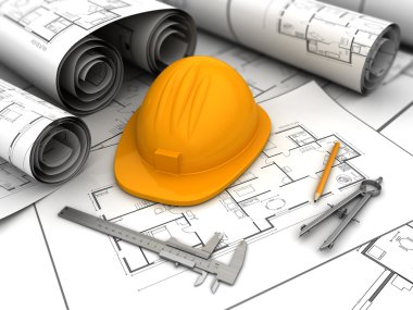 Planları, çizim araçları ve kask