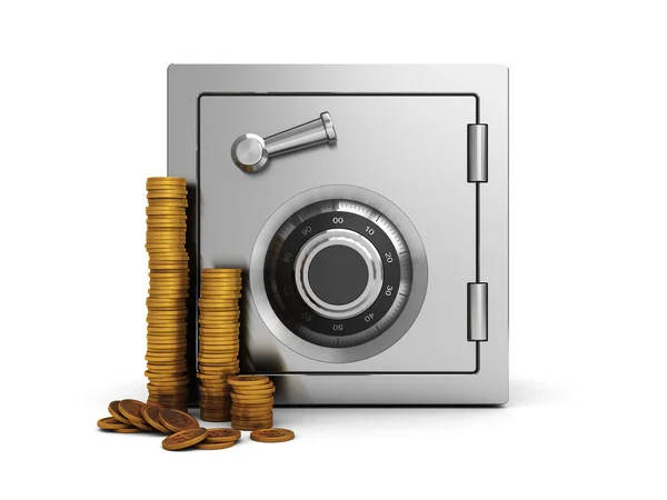 Safe and golden coins — Stock Photo, Image