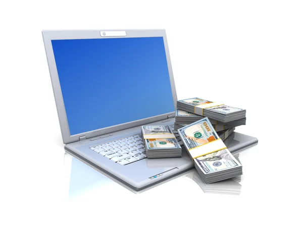 Laptop mit Geld — Stockfoto