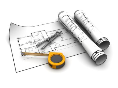 Illustration of blueprint and tools clipart