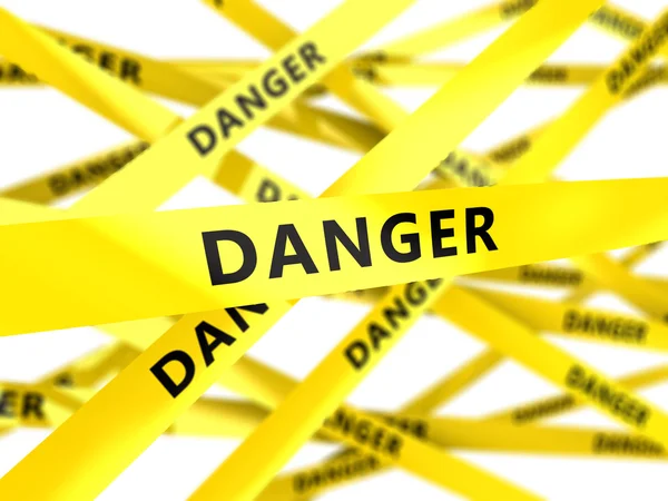 Yellow tape with sign danger — Stock Photo, Image