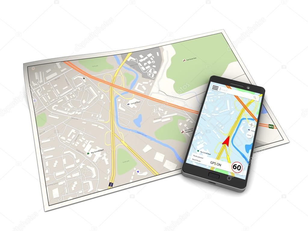 map and smartphone with navigation