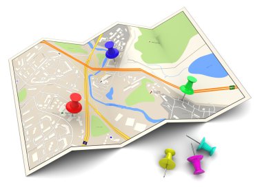 renkli iğne ile şehir haritası
