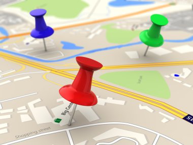 city map with three pins clipart