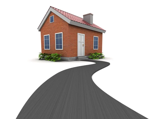 Brick house and road to it — Stock Photo, Image