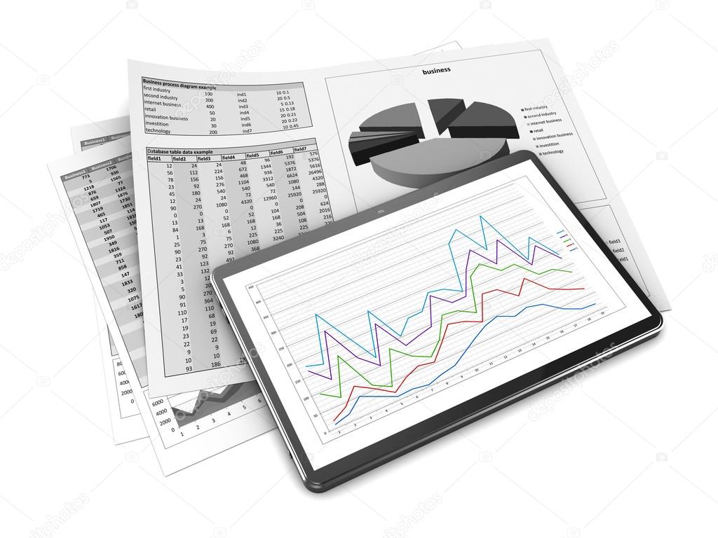 business reports and tablet computer