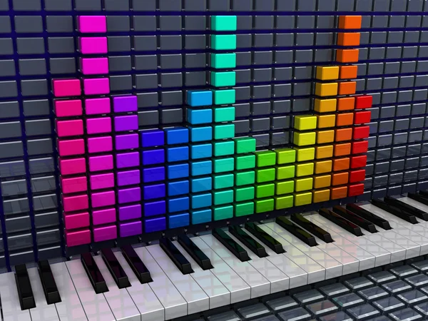 Audio spectrum en piano toetsen — Stockfoto