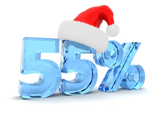 55 por cento de desconto e chapéu de Natal — Fotografia de Stock