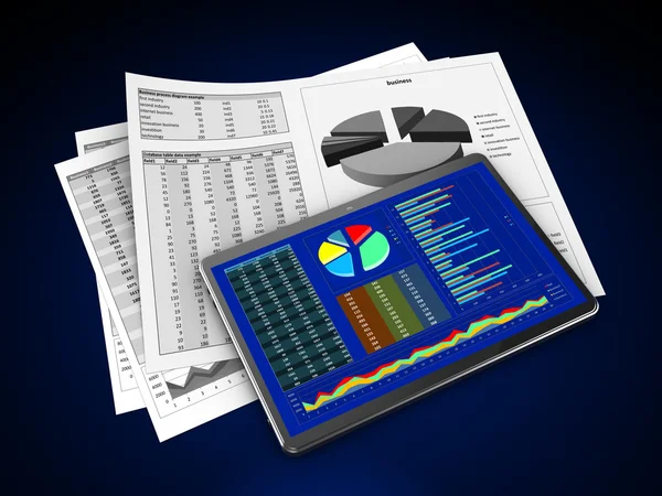 Business papers en Tablet PC-computer — Stockfoto