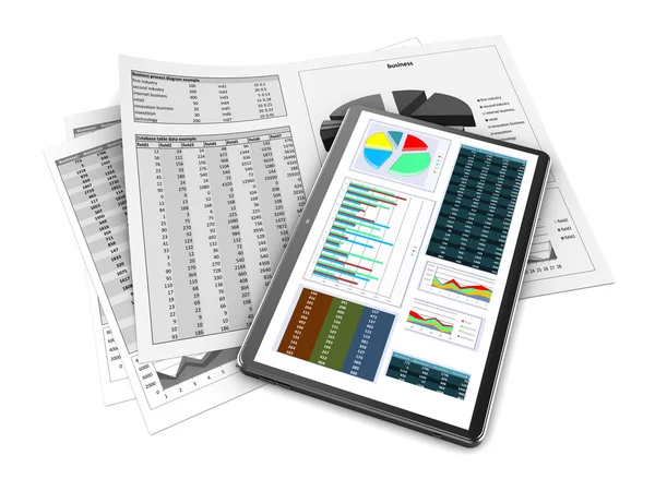 Papers and tablet with business data — Stock Photo, Image