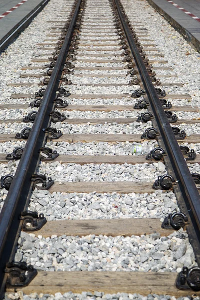 Closeup of rails on the bridge — Stock Photo, Image