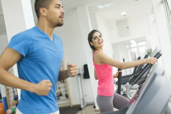 Young multiracial people training in the gym — Stock Photo, Image